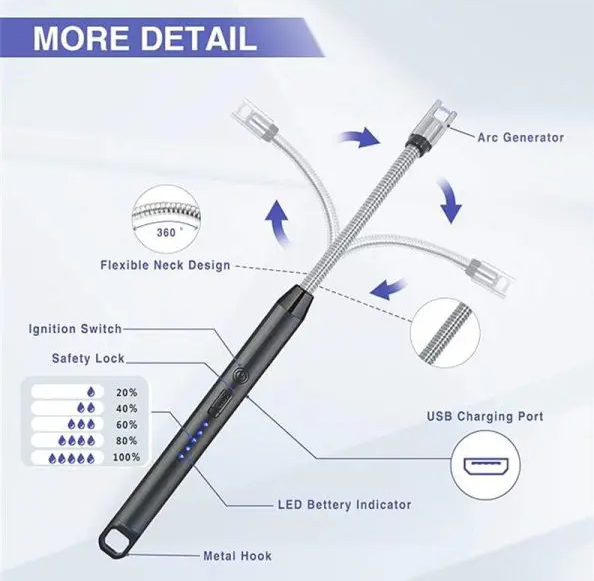 Kitchen Electric USB Windproof Lighter – Rechargeable Flameless Arc Lighter for Gas Stove, Candle & BBQ Use